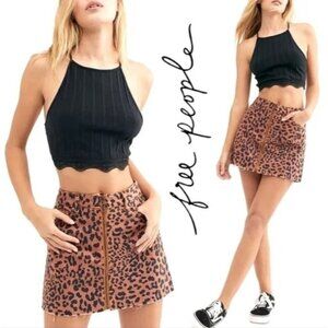 Free People Zip It Up Leopard Print Denim Mini Skirt